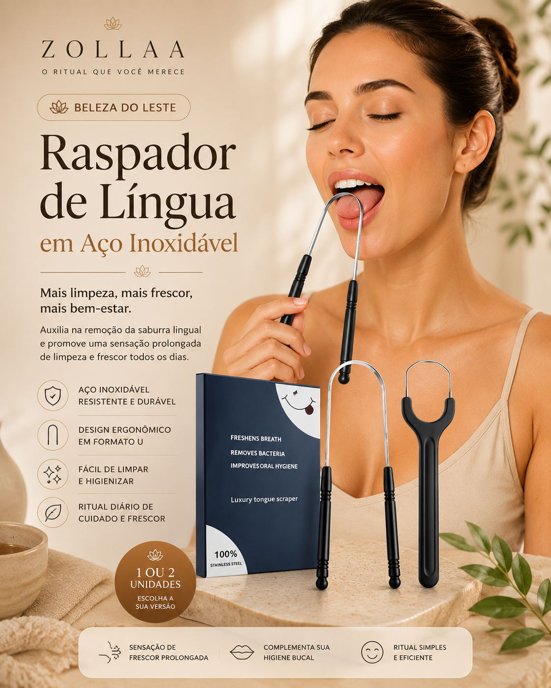 Raspador de Língua em Aço Inoxidável