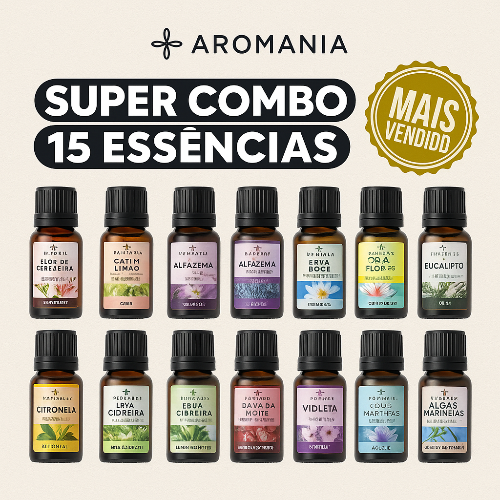 Kit Óleos Essenciais – 15 Fragrâncias Variadas para Difusores e Umidificadores