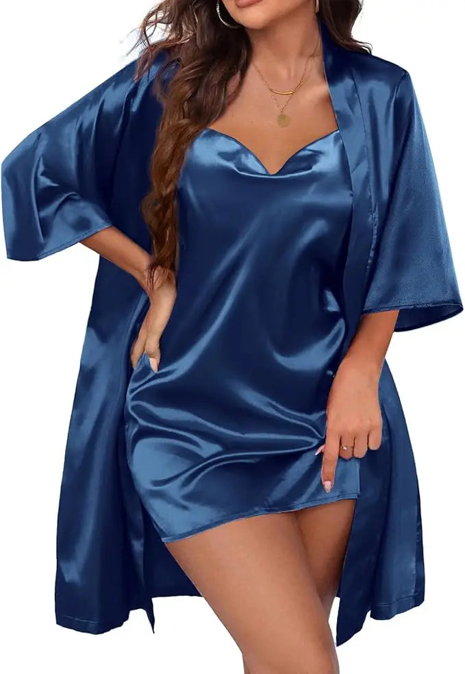 Conjunto Baby Doll de Cetim com Robe Elegance