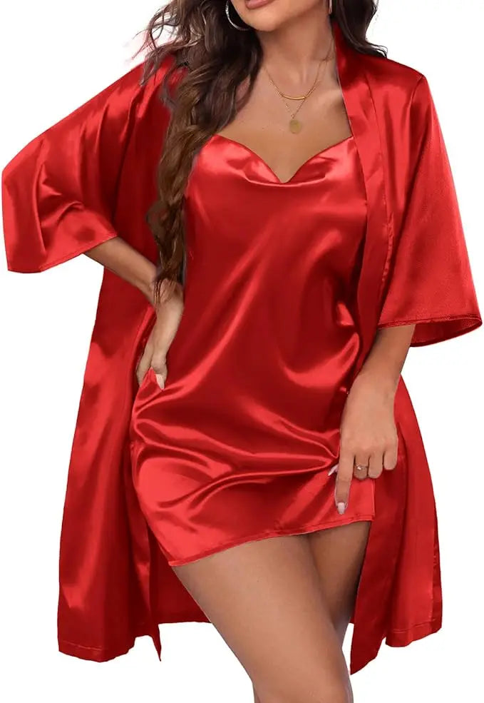 Conjunto Baby Doll de Cetim com Robe Elegance