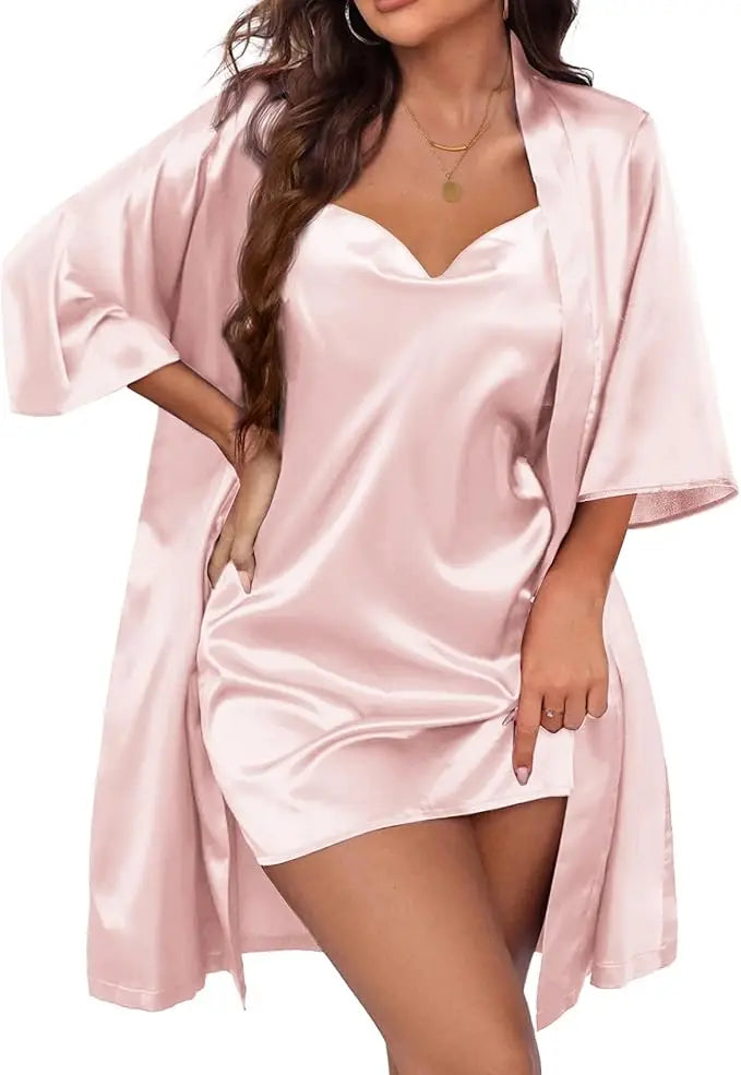 Conjunto Baby Doll de Cetim com Robe Elegance