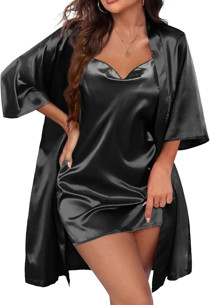 Conjunto Baby Doll de Cetim com Robe Elegance