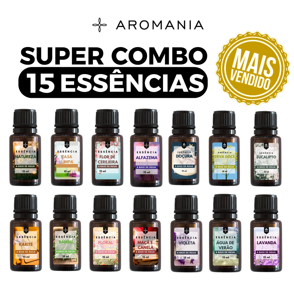 Kit Óleos Essenciais – 15 Fragrâncias Variadas para Difusores e Umidificadores