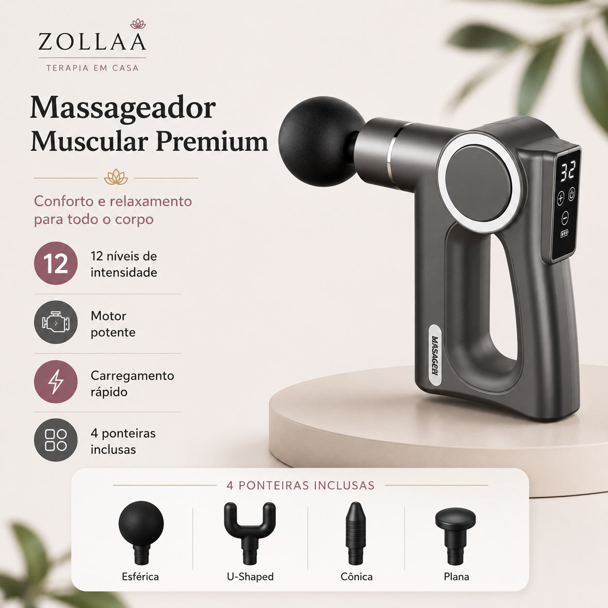 Massageador Muscular Premium com Aquecimento Inteligente