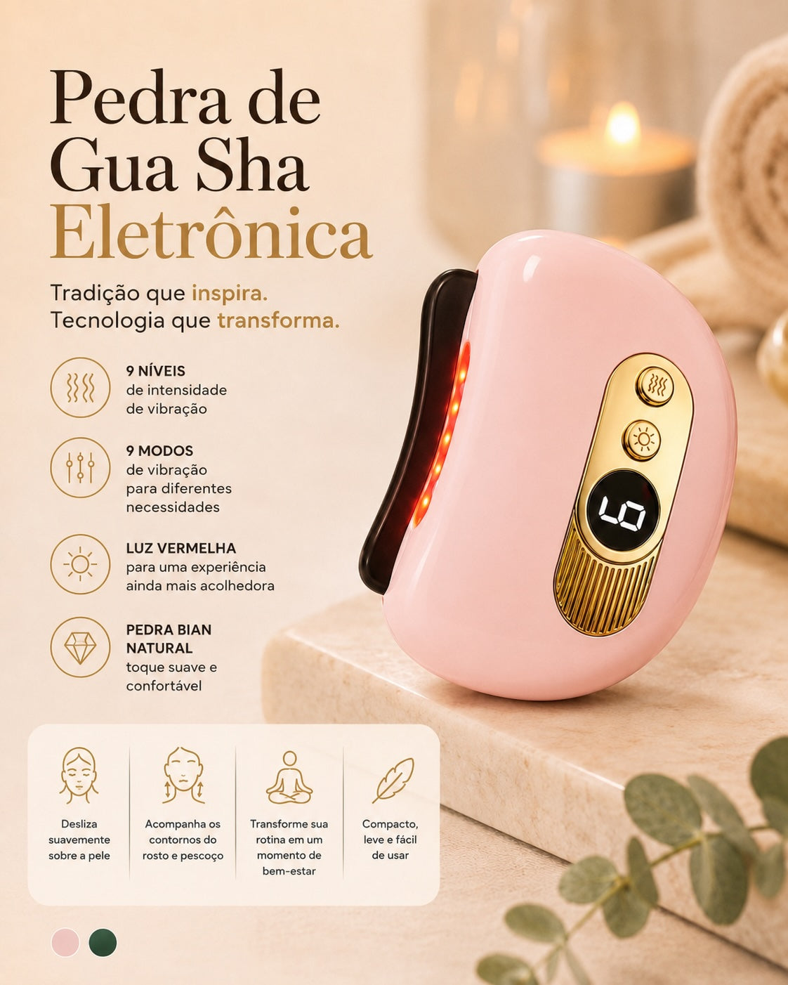 Massageador Facial Gua Sha Elétrico com Aquecimento
